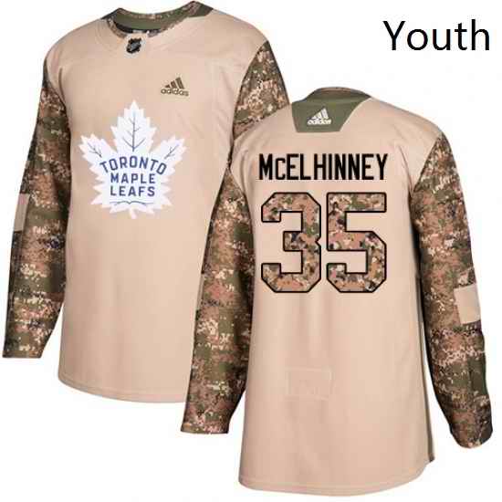 Youth Adidas Toronto Maple Leafs 35 Curtis McElhinney Authentic Camo Veterans Day Practice NHL Jersey